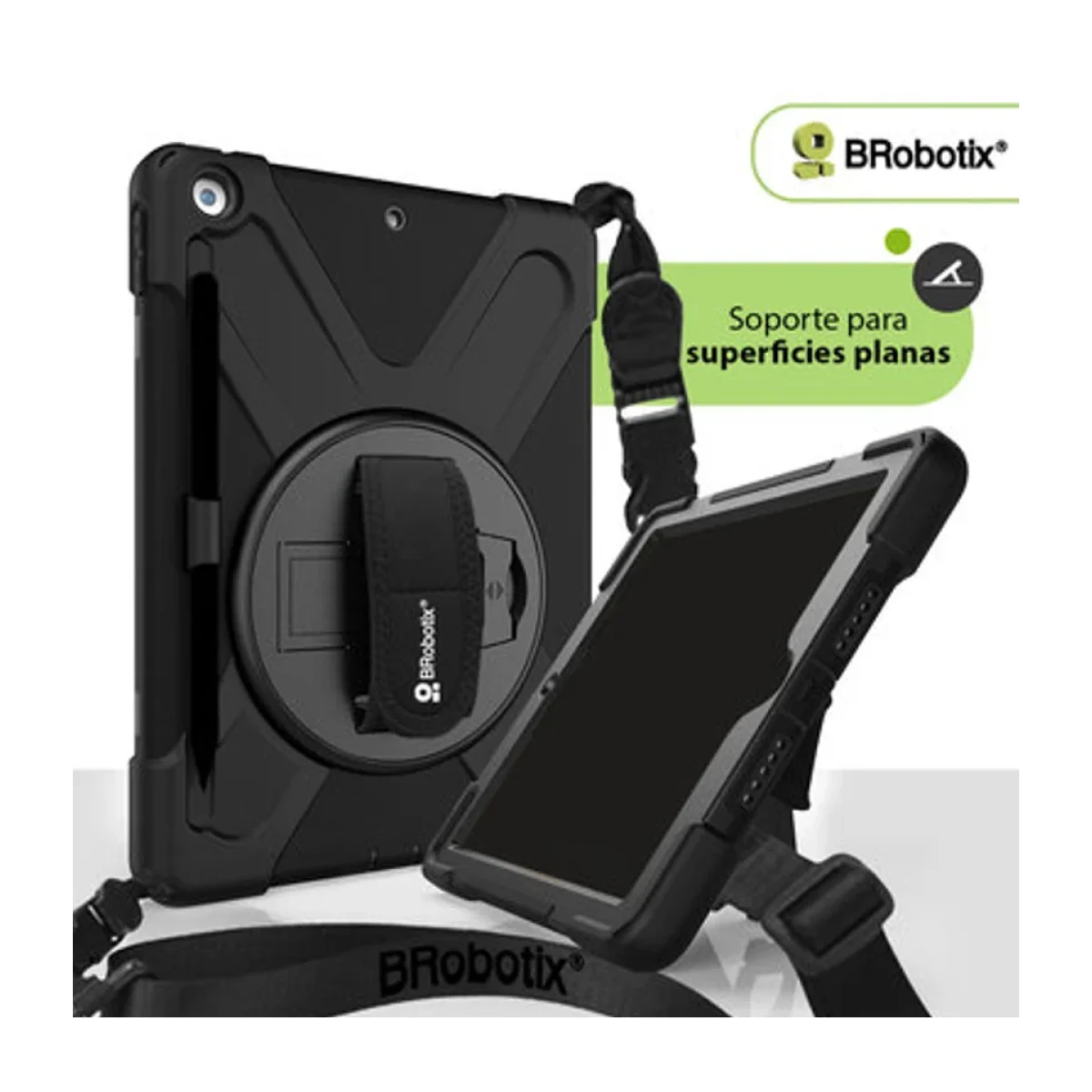 funda brobotix 263205 para ipad 102 con correa y giro de 360 negro 263205