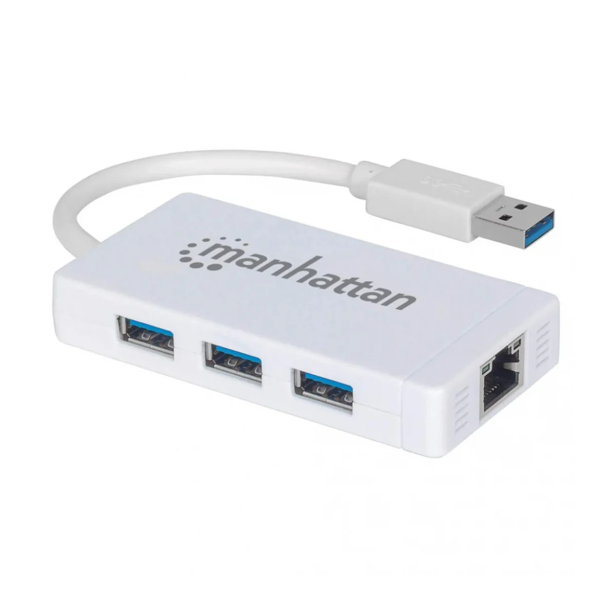 Hub USB Manhattan 507578 3 Puertos USB 30 1 Puerto Gigabit Ethernet Blanco 507578