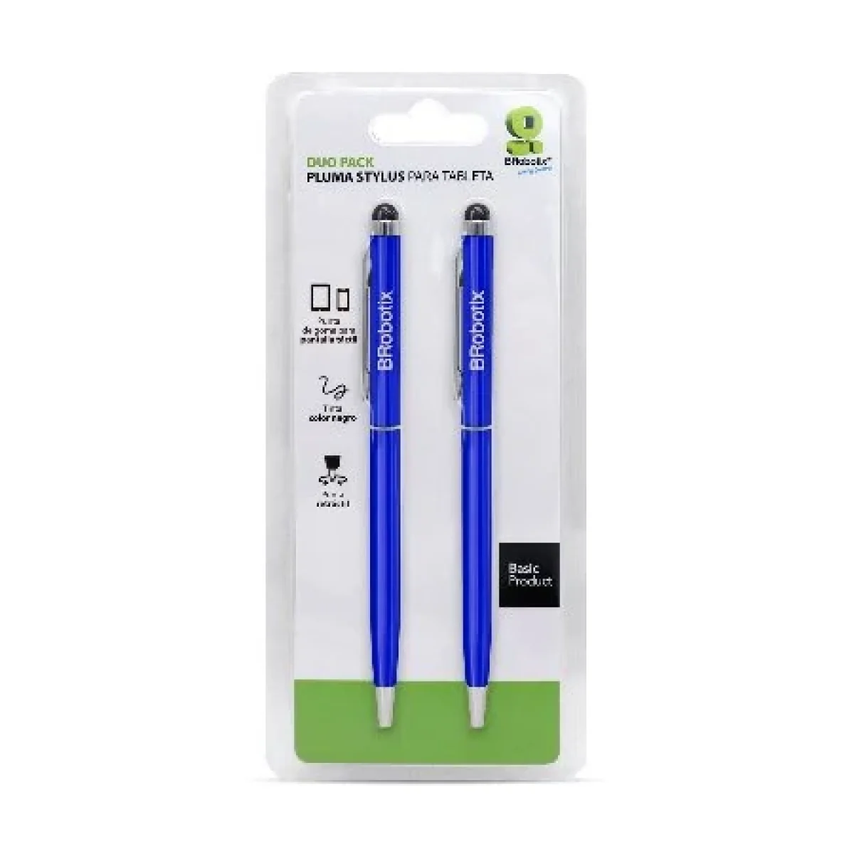 Pluma Stylus BRobotix 6000380 Tinta Negra Punta de Goma 2 Piezas Azul Rey 6000380