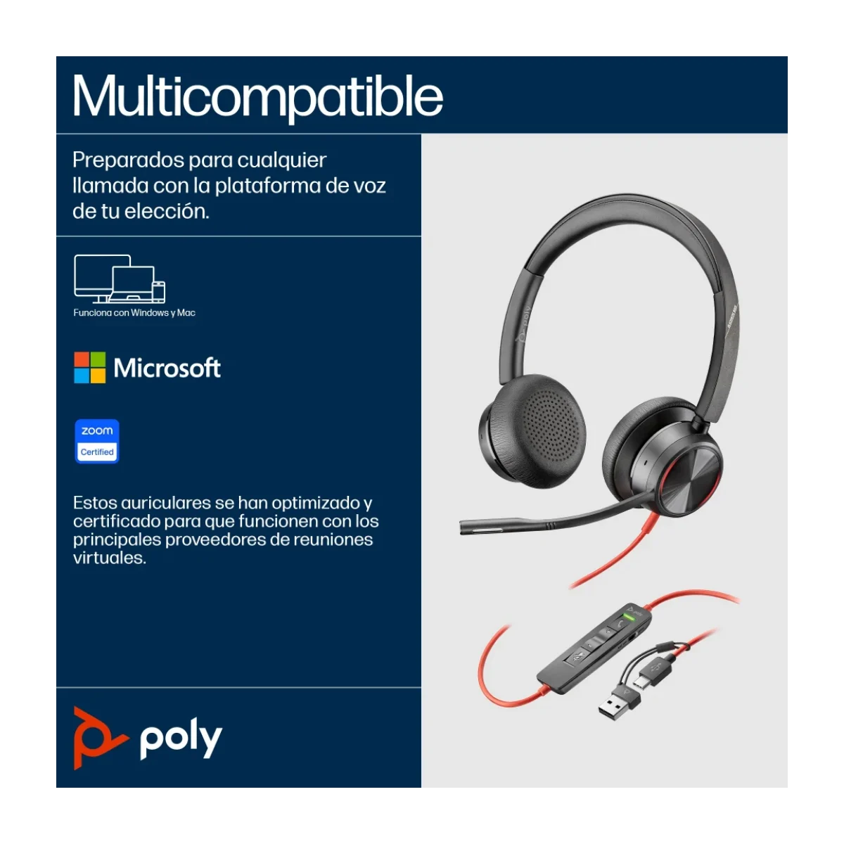 Diadema Poly Blackwire 8225 Alambrico USB CA Micro 8X223AA