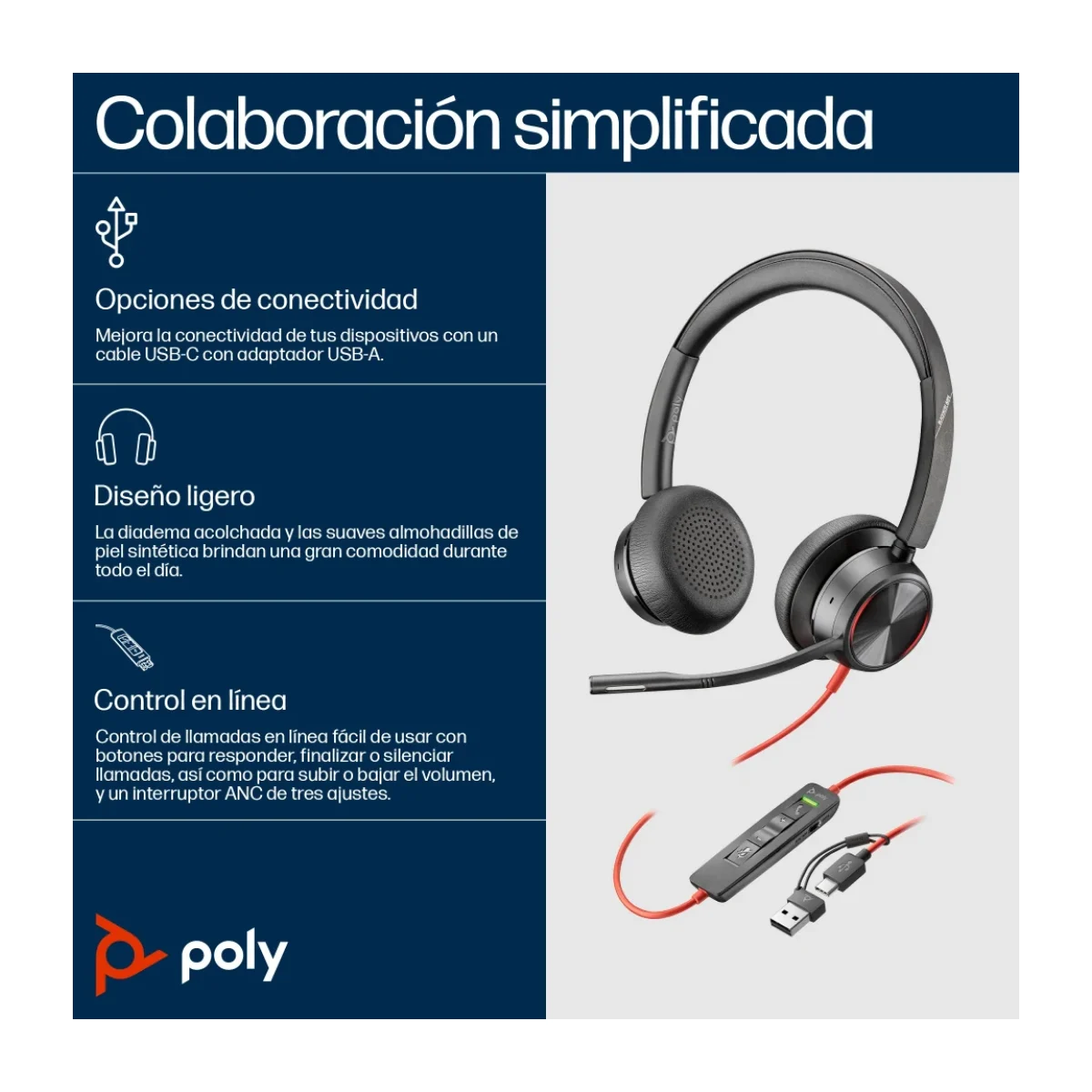 Diadema Poly Blackwire 8225 Alambrico Microfono Ne 8X225AA