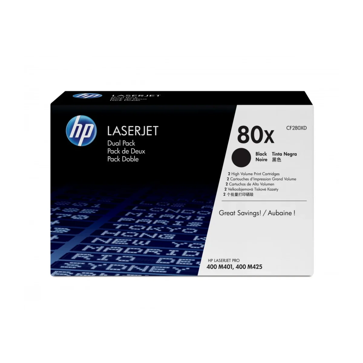 Pack de 2 Cartuchos de Toner HP 80X Negro LaserJet Original CF280XD CF280XD