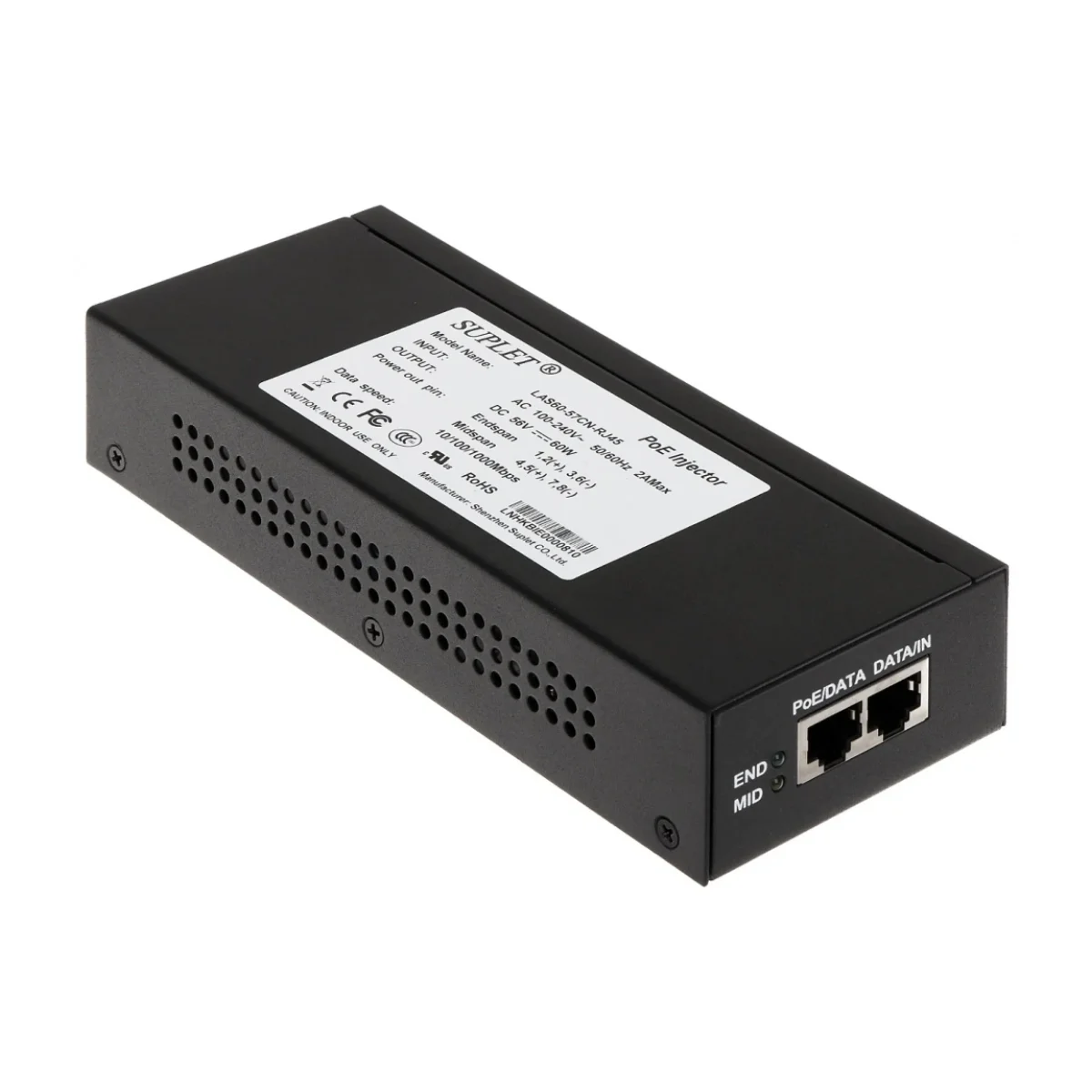 Inyector Hikvision Las60 57Cn Rj45 2 Puertos Gigabit Poe 56Vcd 60W Para Domos Hikvision Ptz LAS60 57CN RJ45