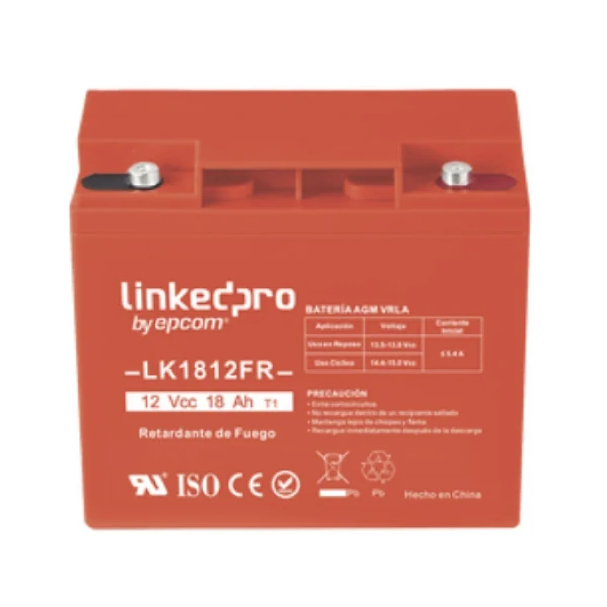 Bateria 12VCC 18Ah UL Tecnologia AGM VRLA Retardan LK1812FR
