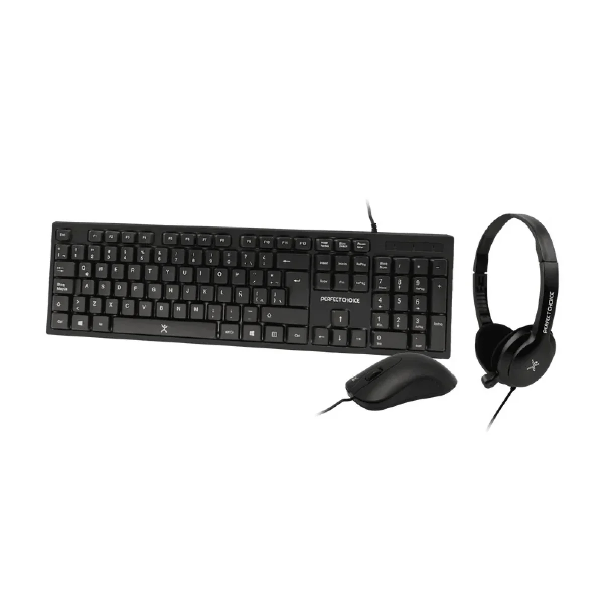 Kit de Teclado y Mouse Perfect Choice PC 201717 Alambrico Espanol USB Diadema con Microfono PC 201717