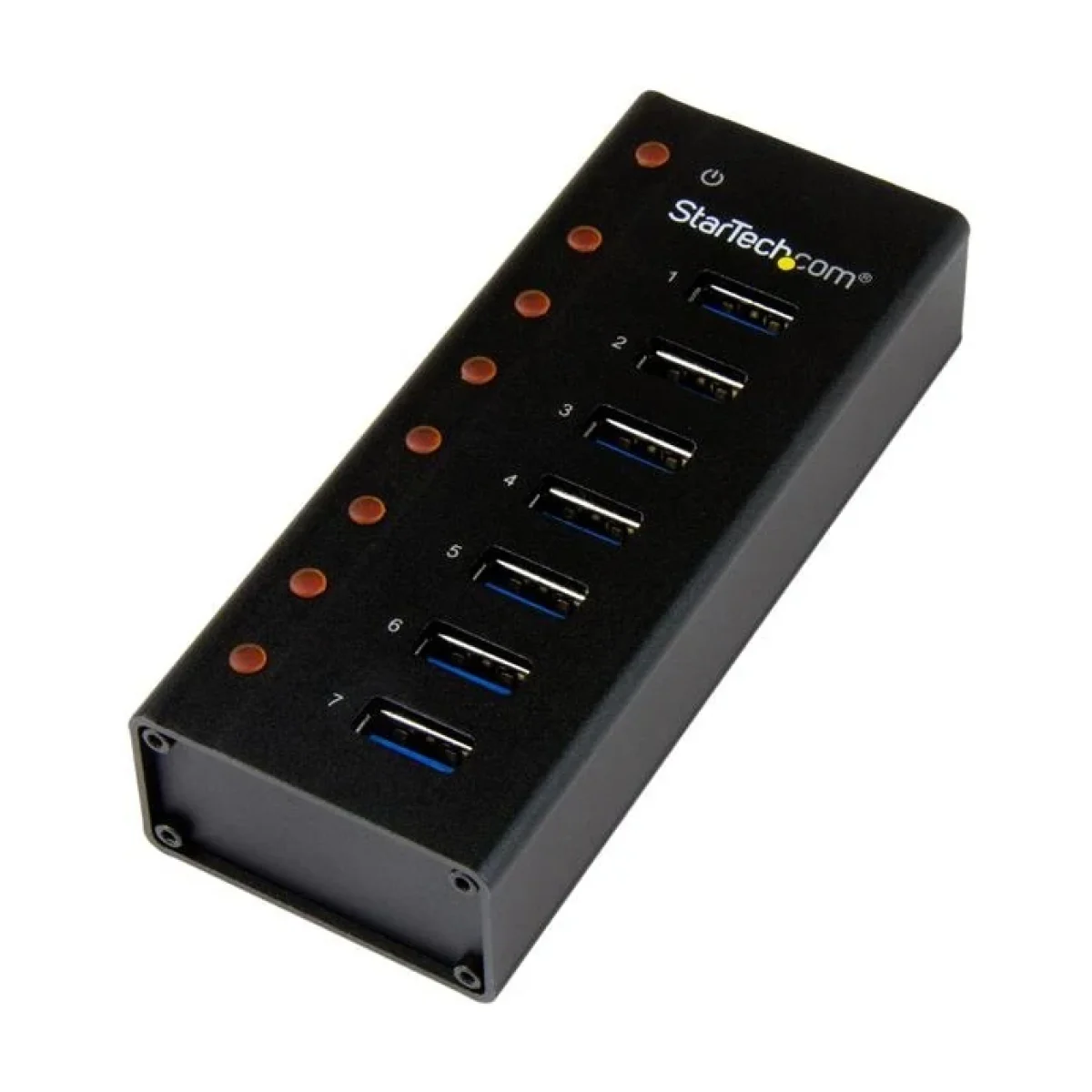 HUB USB StarTechcom ST7300U3M 7 Puertos USB 30 Caja Metalica Sobremesa Montaje en Pared Negro ST7300U3M