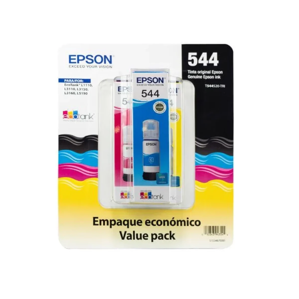 Tinta Epson T544 3 Botellas Cian Magenta Amarillo 65ML T544520 3P