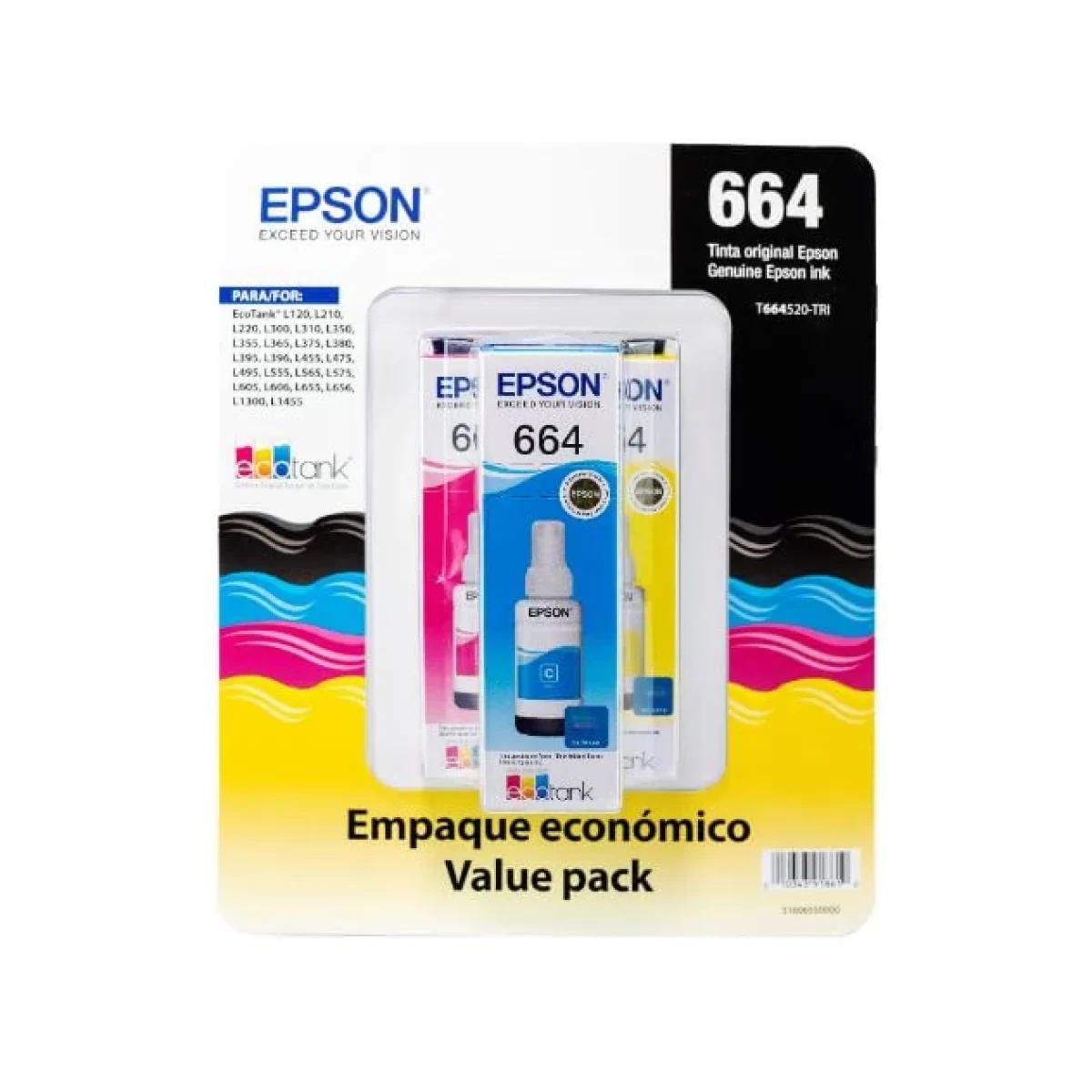 Tinta Epson T664 3 Botellas Cian Magenta Amarillo 70ML T664520 3P