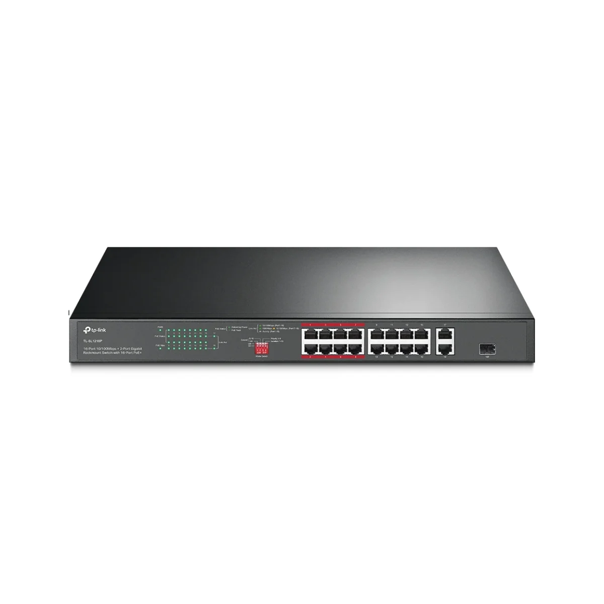Switch TP LINK TL SL1218P 16 Puertos Fast Ethernet PoE 2 Puertos Gigabit 1 SFP No Gestionado TL SL1218P