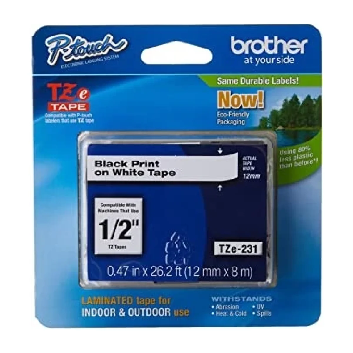Cinta Brother Tze231 Texto Negro Sobre Fondo Blanco 12Mm X 8Mts TZE231