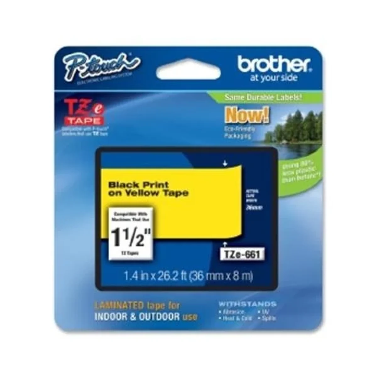 Cinta Brother Tze661 Texto Negro Sobre Fondo Amarillo 36Mm X 8Mts Laminada TZE661