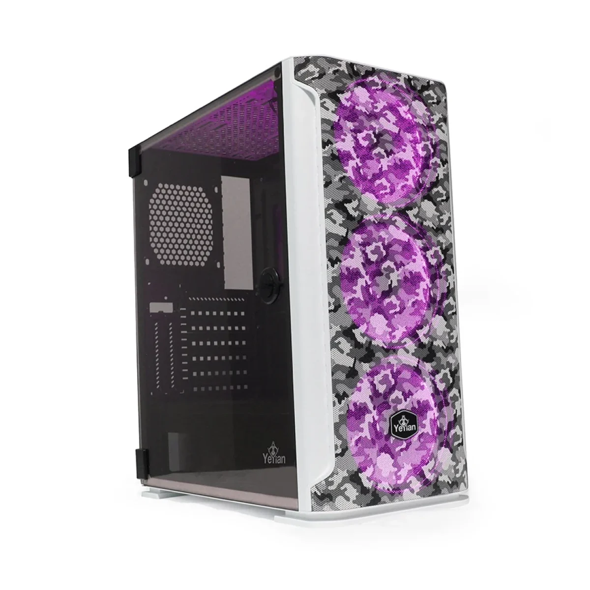 Gabinete Gamer Yeyian Hellow 2500 Media Torre Atx Eatx Itx Micro Atx 2X Ventilador Frontal Panel Lateral Camuflaje Con Blanco Argb YGH 49704